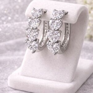 White Gold earrings - small hoops with heart shaped stones